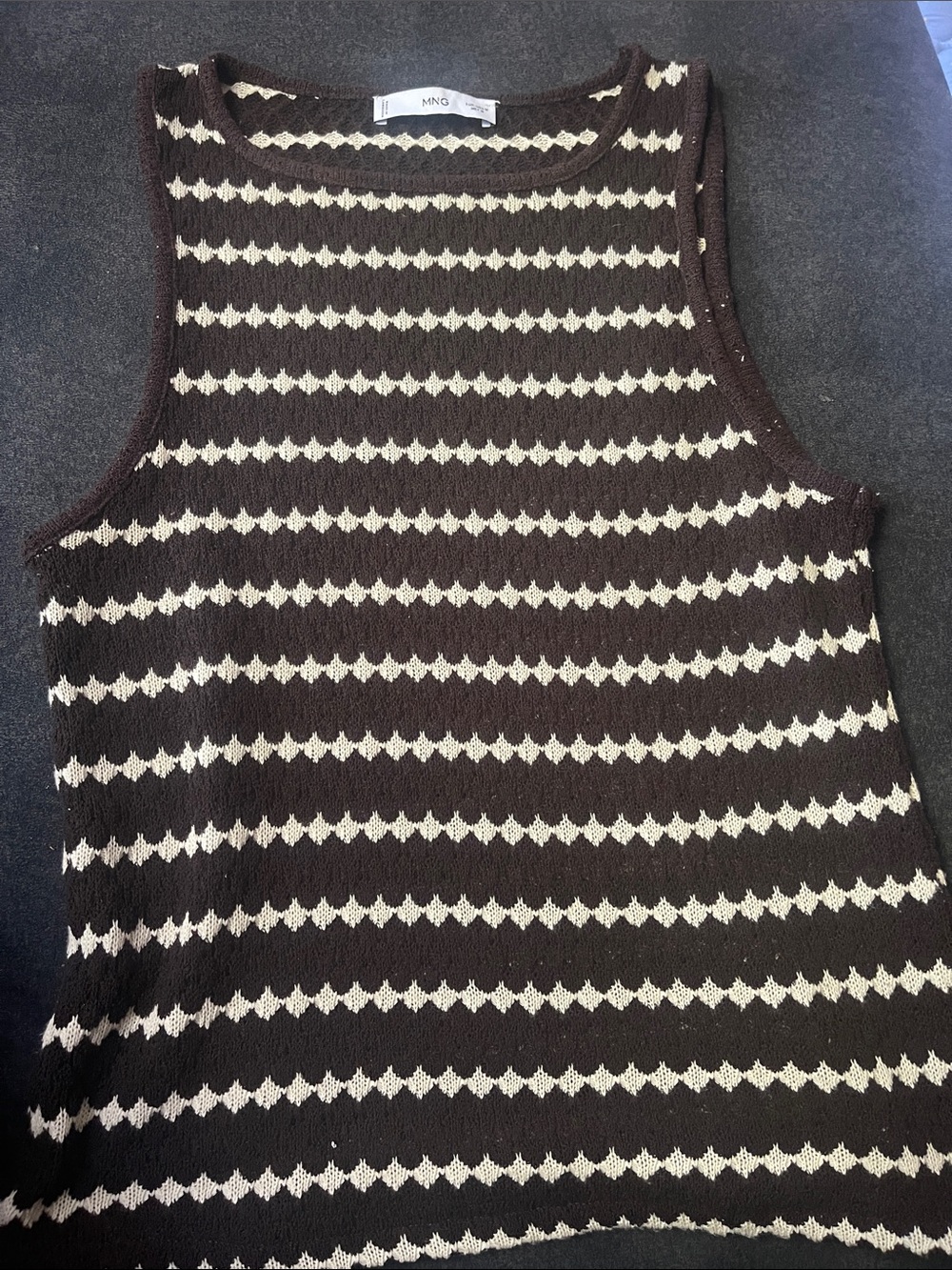 Mango Brown and Cream Striped Knit Tank Top